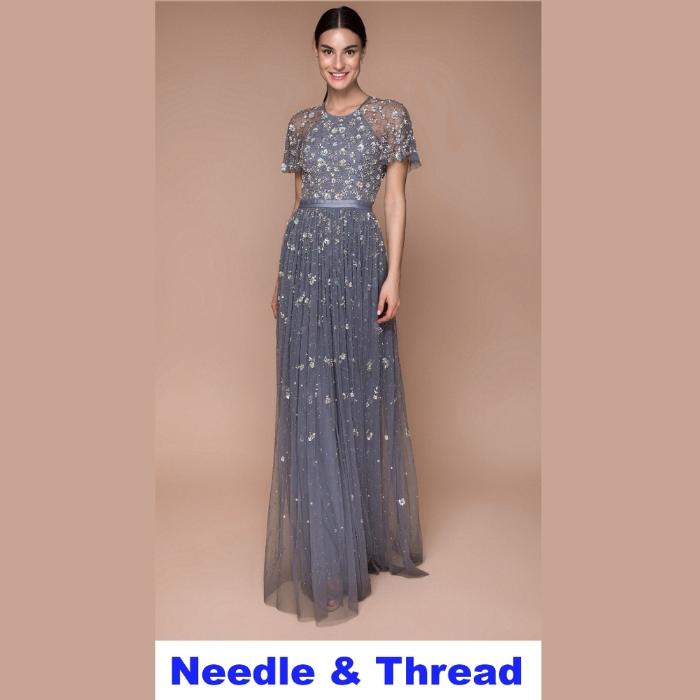 Needle & Thread Blue Embellished Maxi Dress